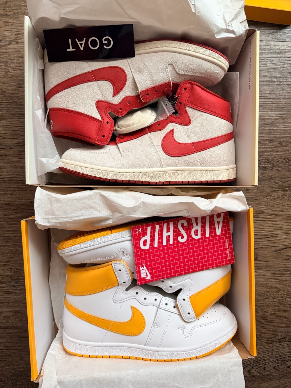 Nike Kids High-Top Sneakers — White with Red & White with Yellow